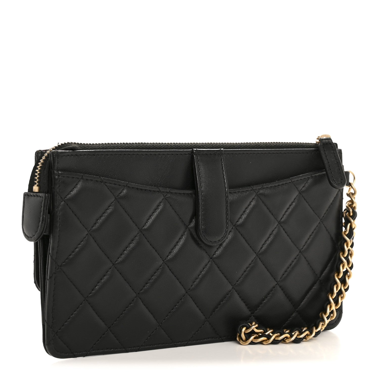 Chanel Lambskin Quilted Classic Pouch With Handle Black 3 of 7