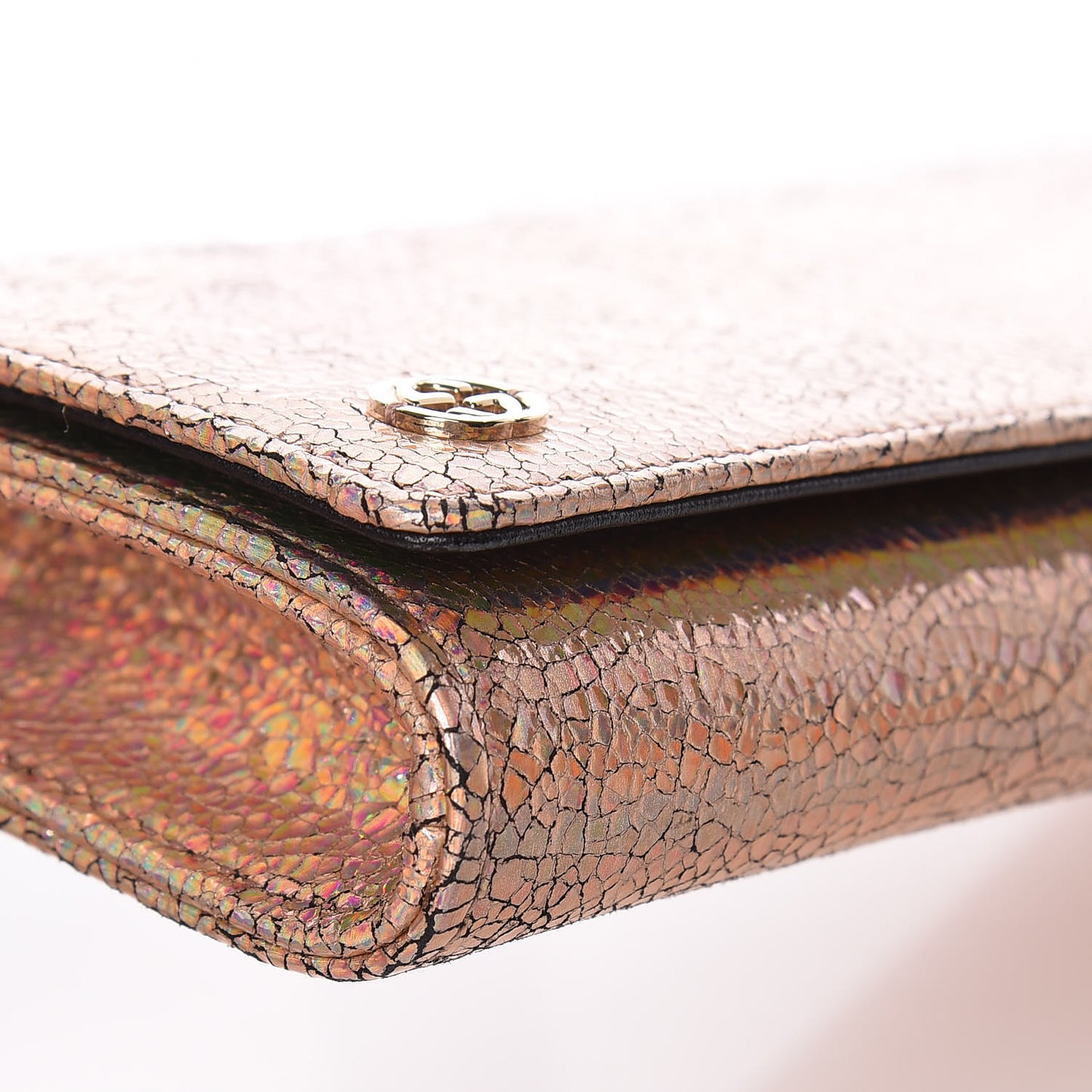 Metallic Crackled Calfskin Broadway Clutch Salmone