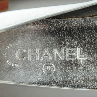 Chanel Metallic Lambskin Crystal Cap Toe CC Ballerina Flats 39 Silver Gold 6 of 8