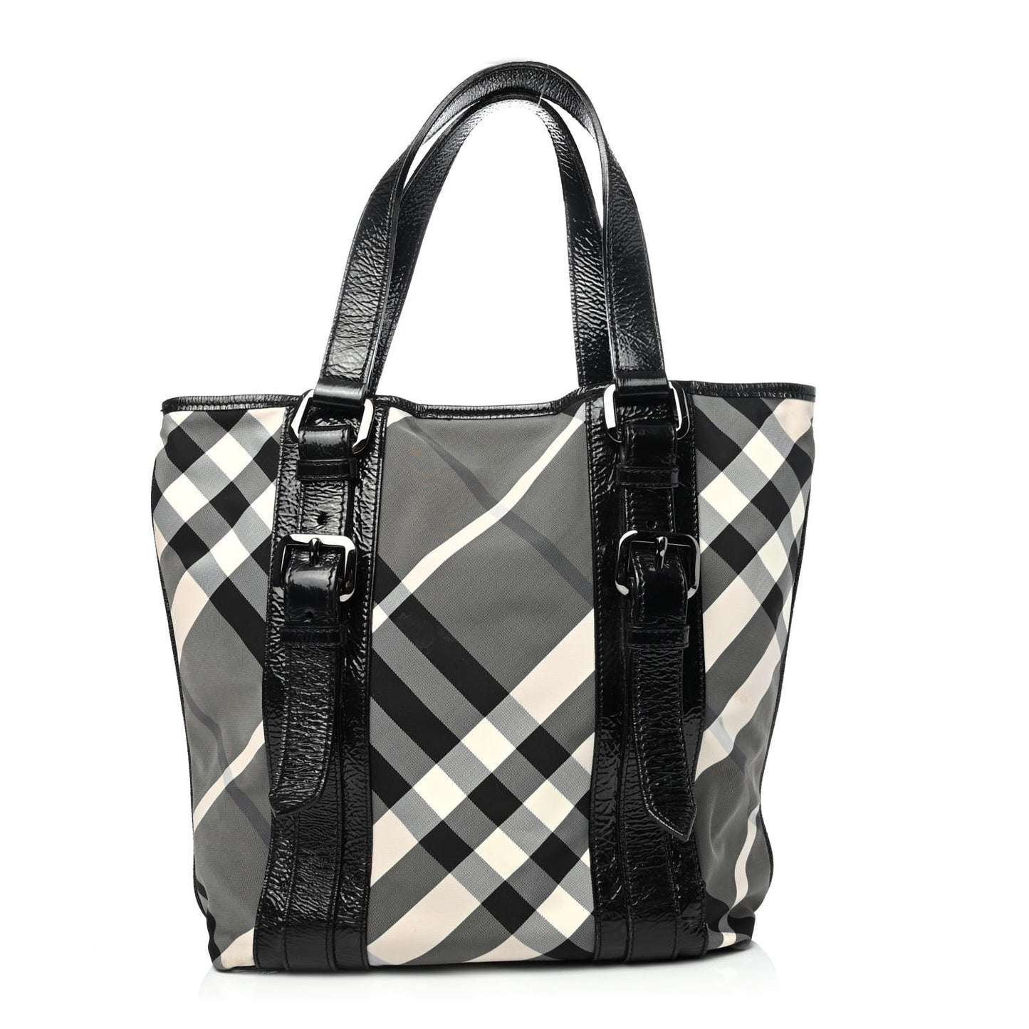 Patent Trim Smoked Check Tote Black