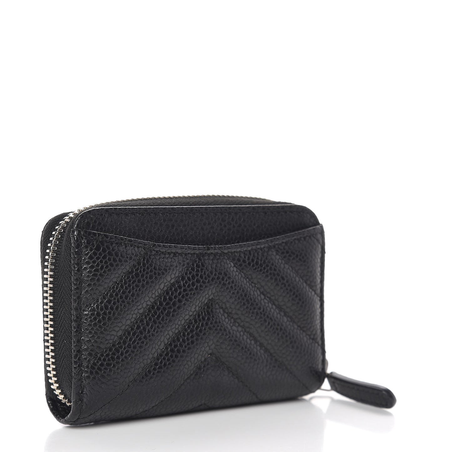 Caviar Chevron Quilted Zip Coin Purse Black