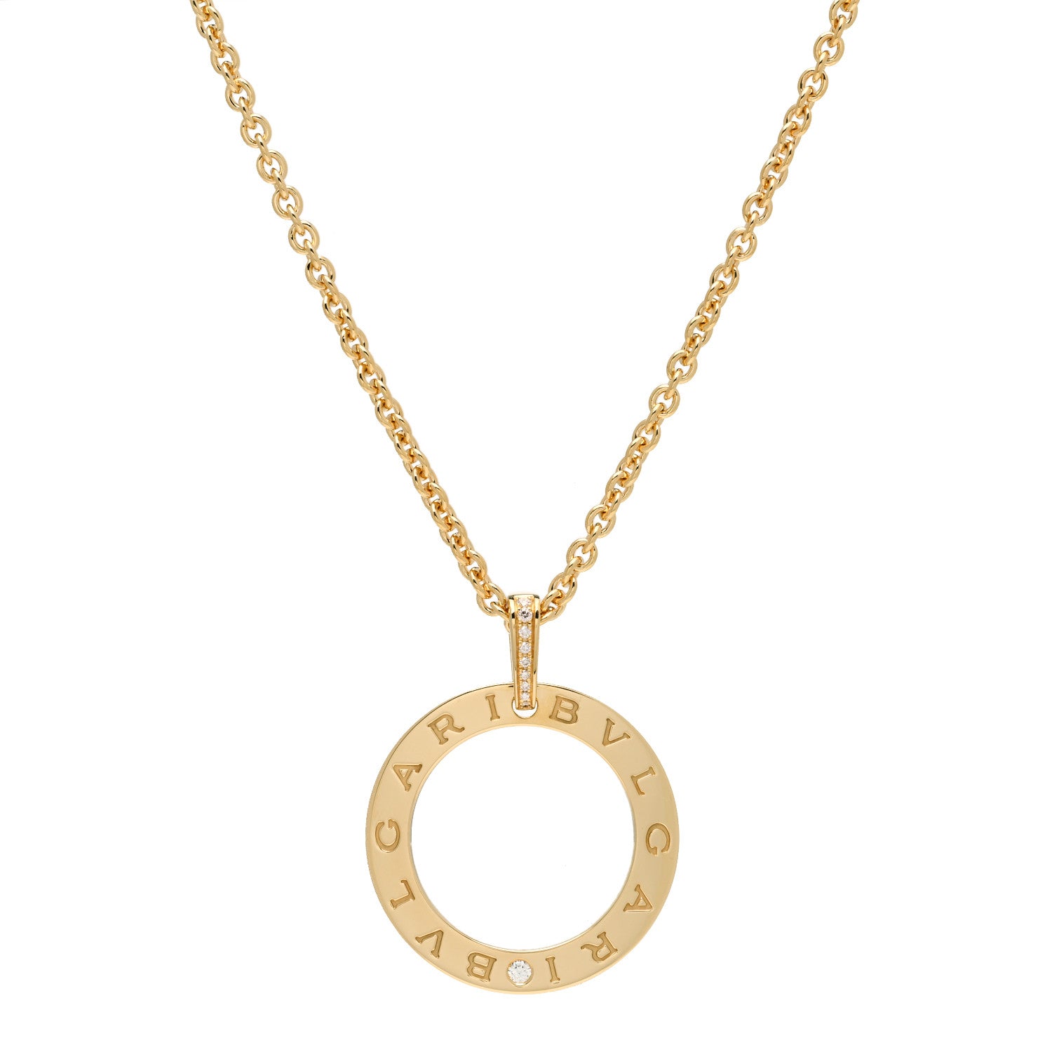 Bulgari 18K Yellow Gold Diamond BVLGARI BVLGARI Circle Pendant Necklace 1 of 5
