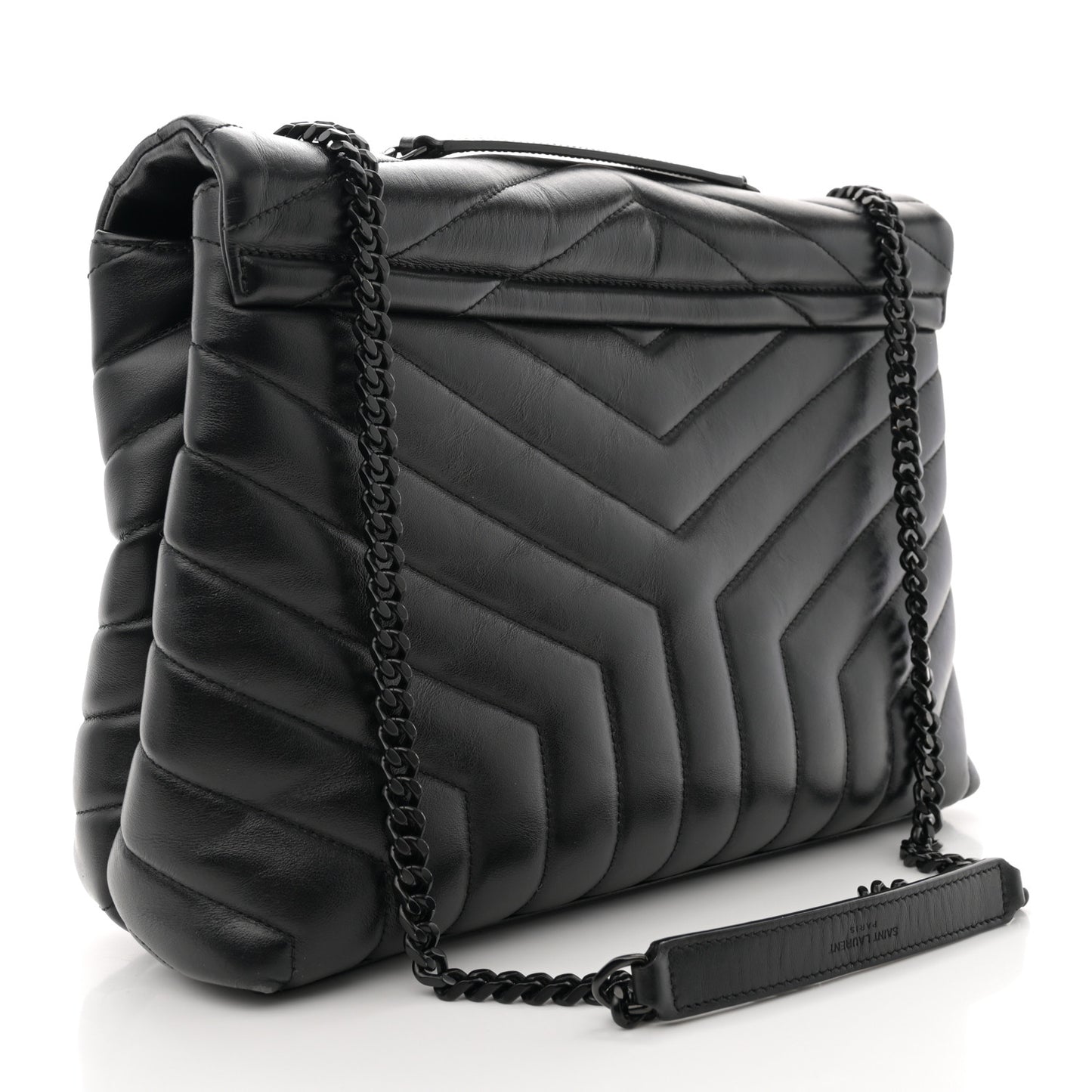 Calfskin Y Quilted Monogram Monochrome Medium Loulou Chain Satchel Black