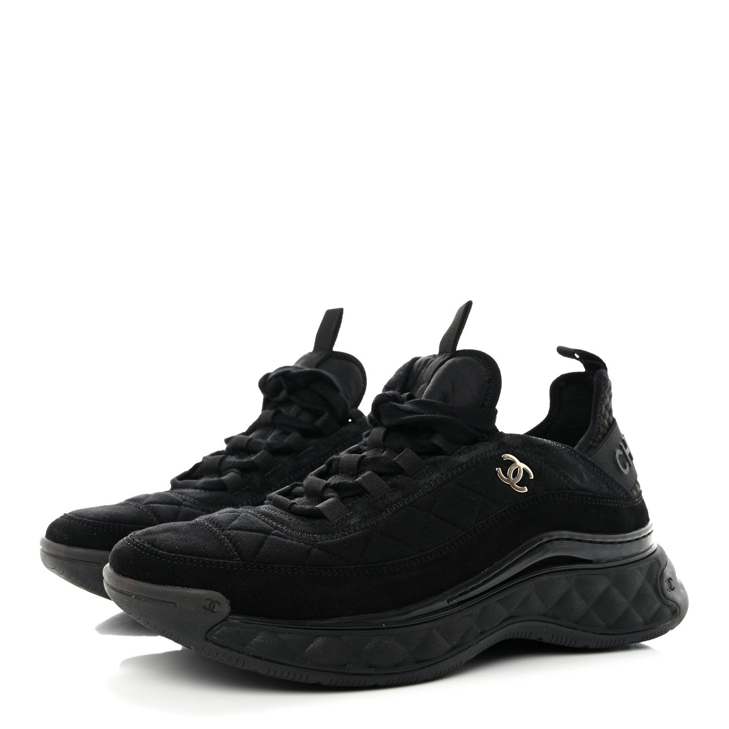 Chanel Suede Calfskin Mixed Fibers CC Sneakers 39.5 Black 3 of 8