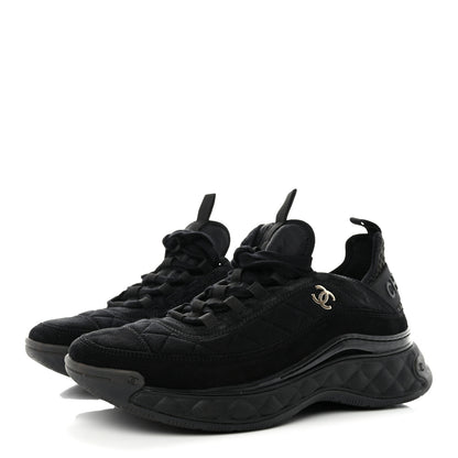 Chanel Suede Calfskin Mixed Fibers CC Sneakers 39.5 Black 3 of 8