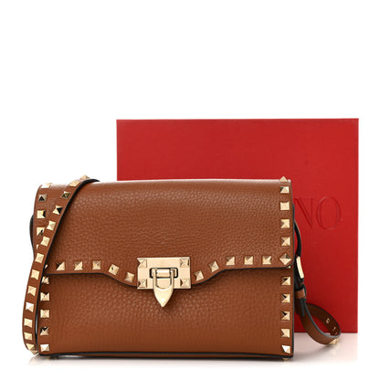 Valentino Garavani Pebbled Calfskin Medium Rockstud Flip Lock Crossbody Bag Saddle Brown 14 of 14