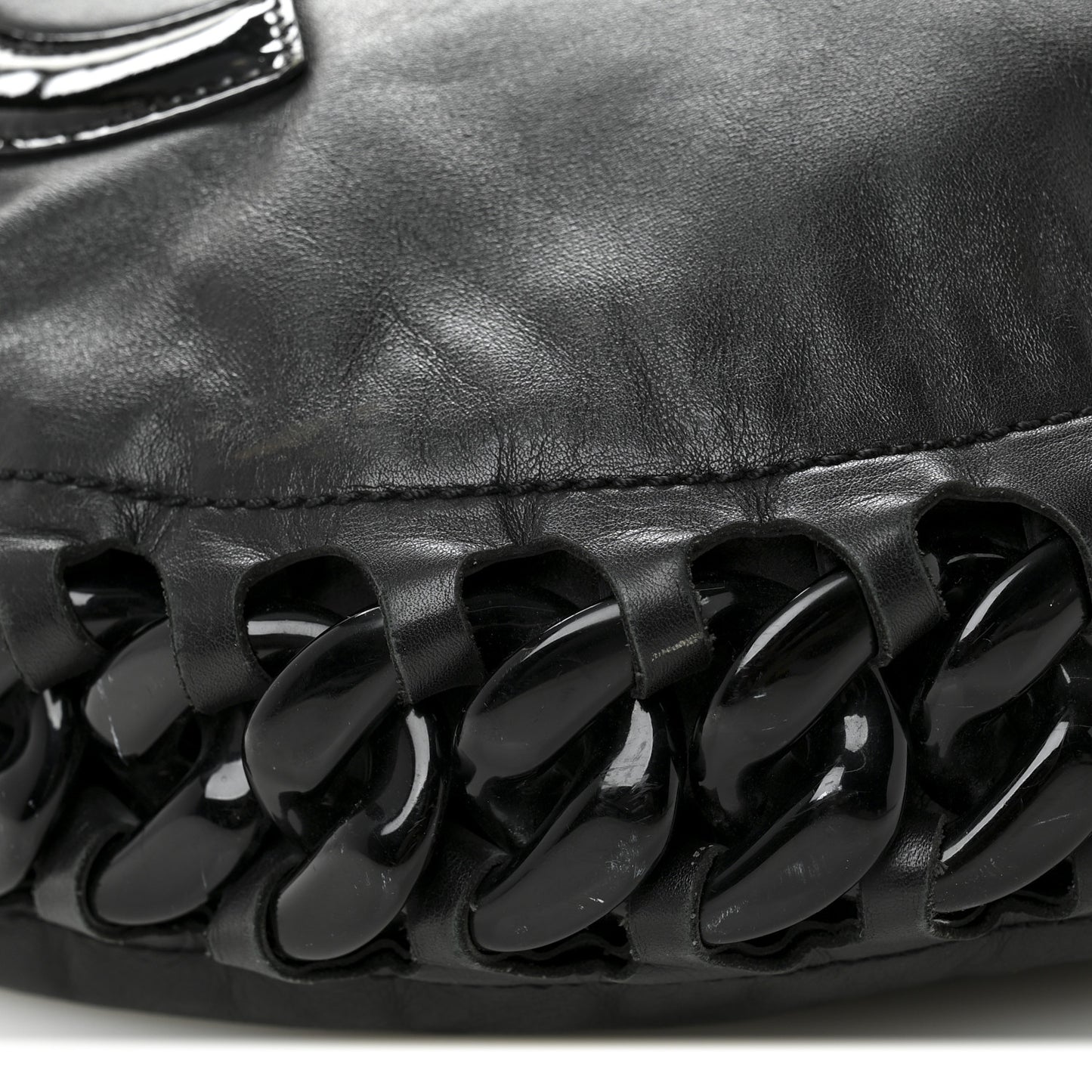 Calfskin Modern Chain Rhodoid Hobo Black