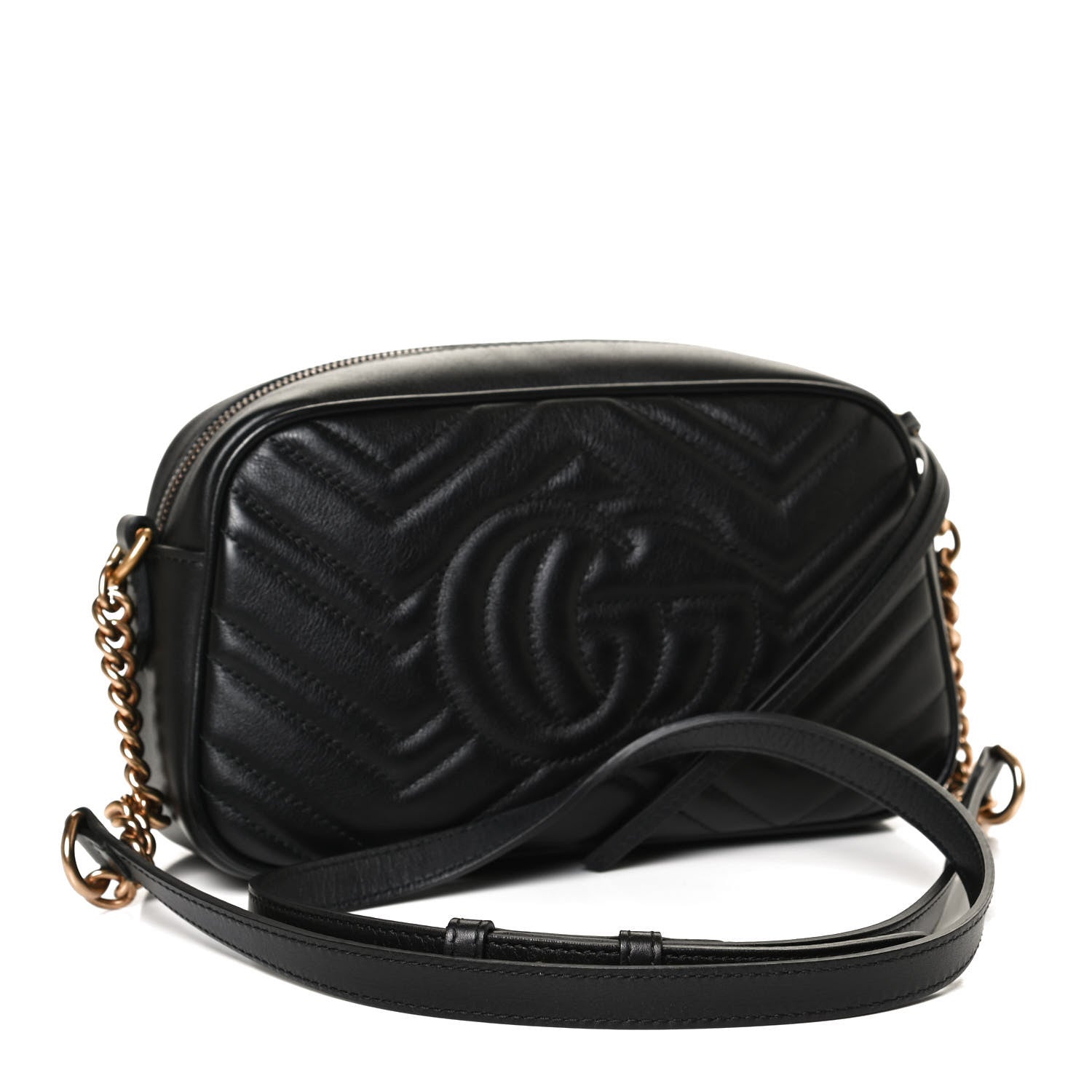Gucci Calfskin Matelasse Small GG Marmont Chain Shoulder Bag Black 3 of 12