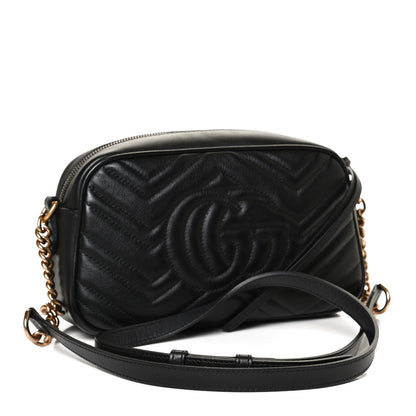 Gucci Calfskin Matelasse Small GG Marmont Chain Shoulder Bag Black 3 of 12