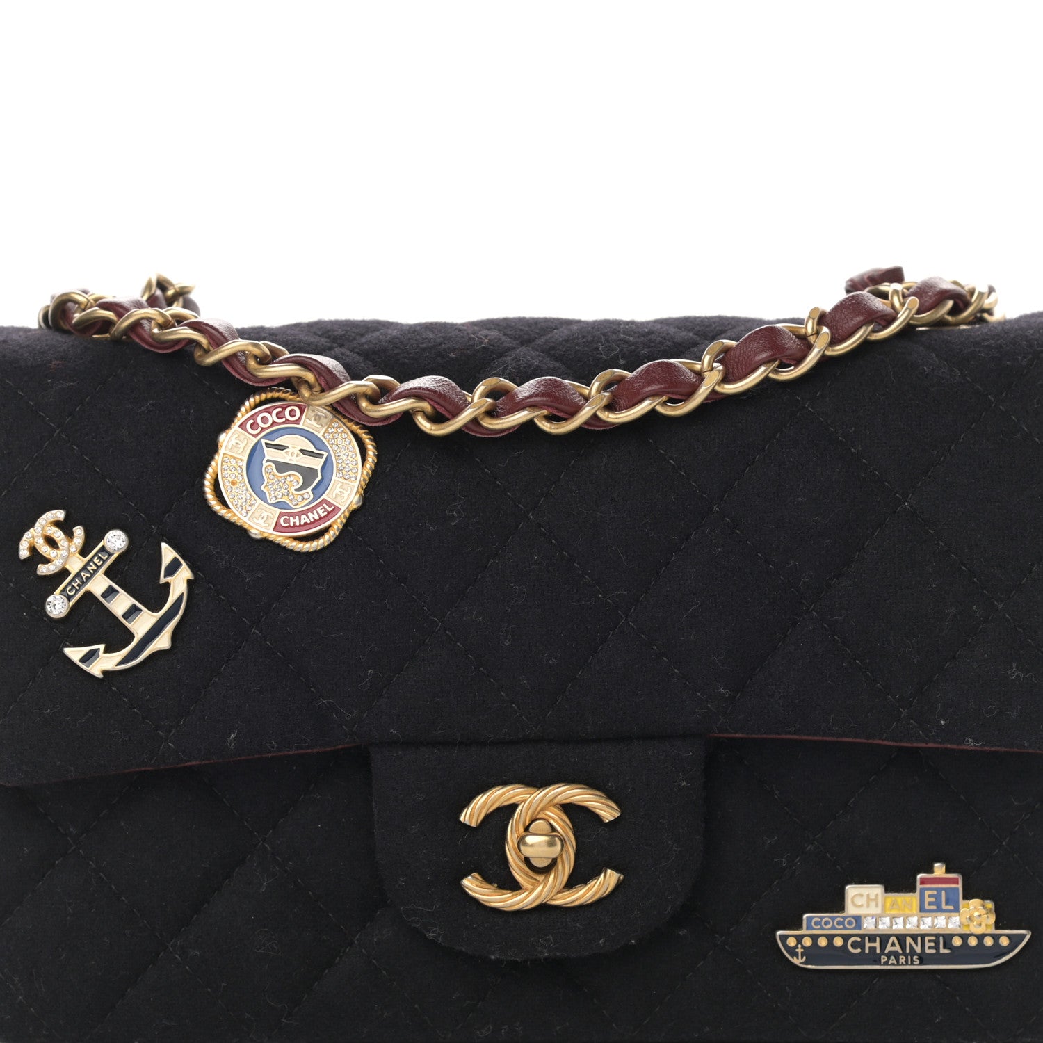 Chanel Felt Quilted Paris-Hamburg Charms Mini Rectangular Flap Dark Navy 7 of 12