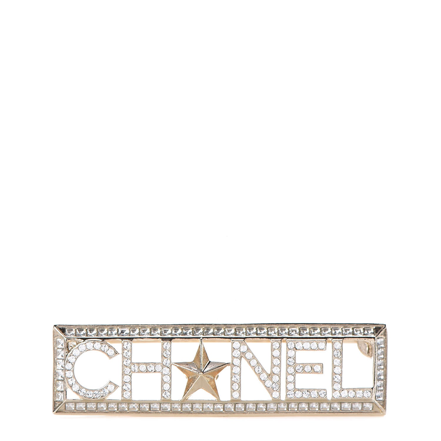 Chanel Baguette Crystal Star Logo Brooch Gold 1 of 4
