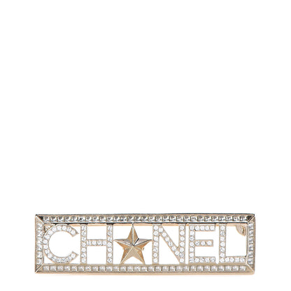 Chanel Baguette Crystal Star Logo Brooch Gold 1 of 4