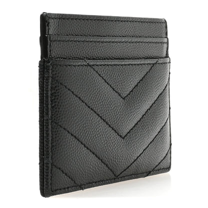 Saint Laurent Grain De Poudre Matelasse Chevron Monogram Credit Card Case Black 3 of 8