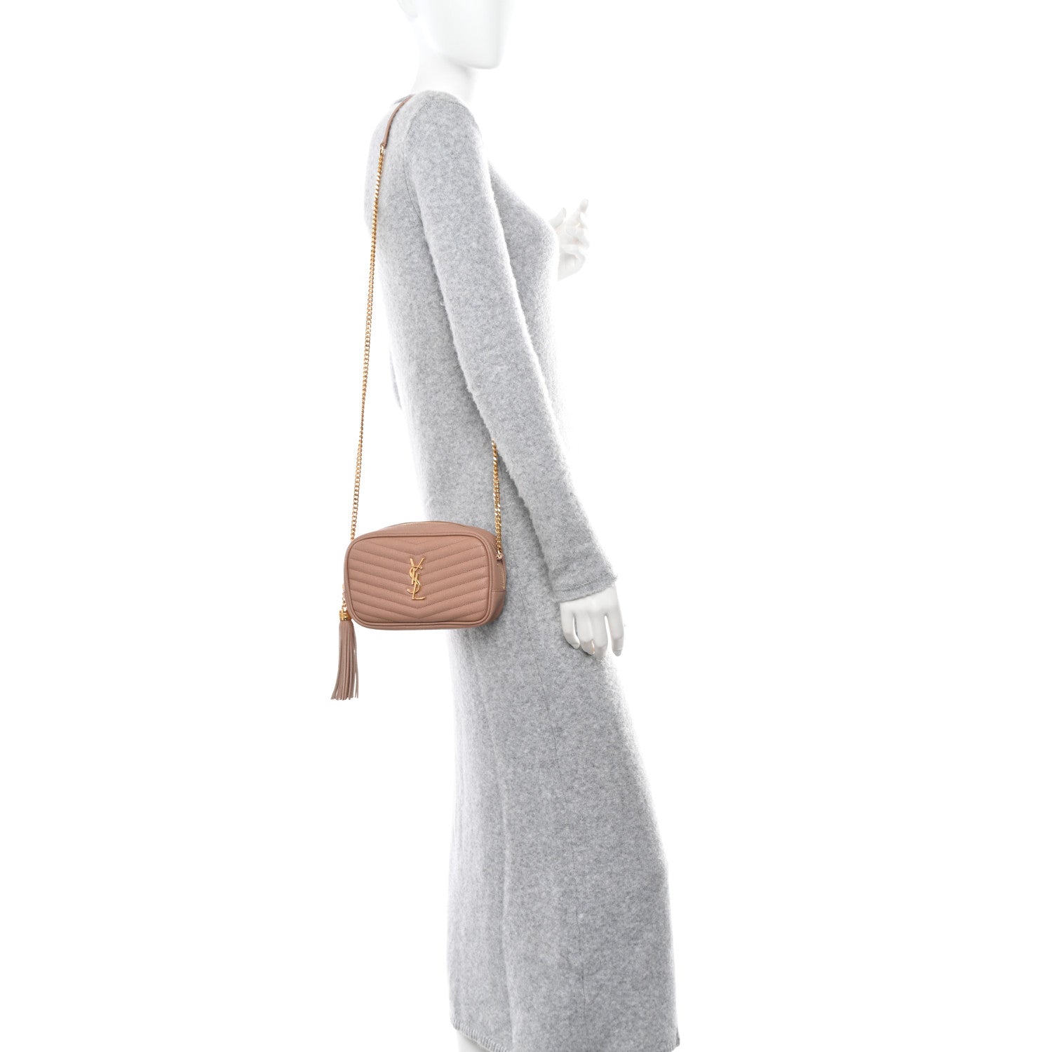 Saint Laurent Grain De Poudre Matelasse Monogram Mini Lou Camera Bag Vintage Peach 2 of 9