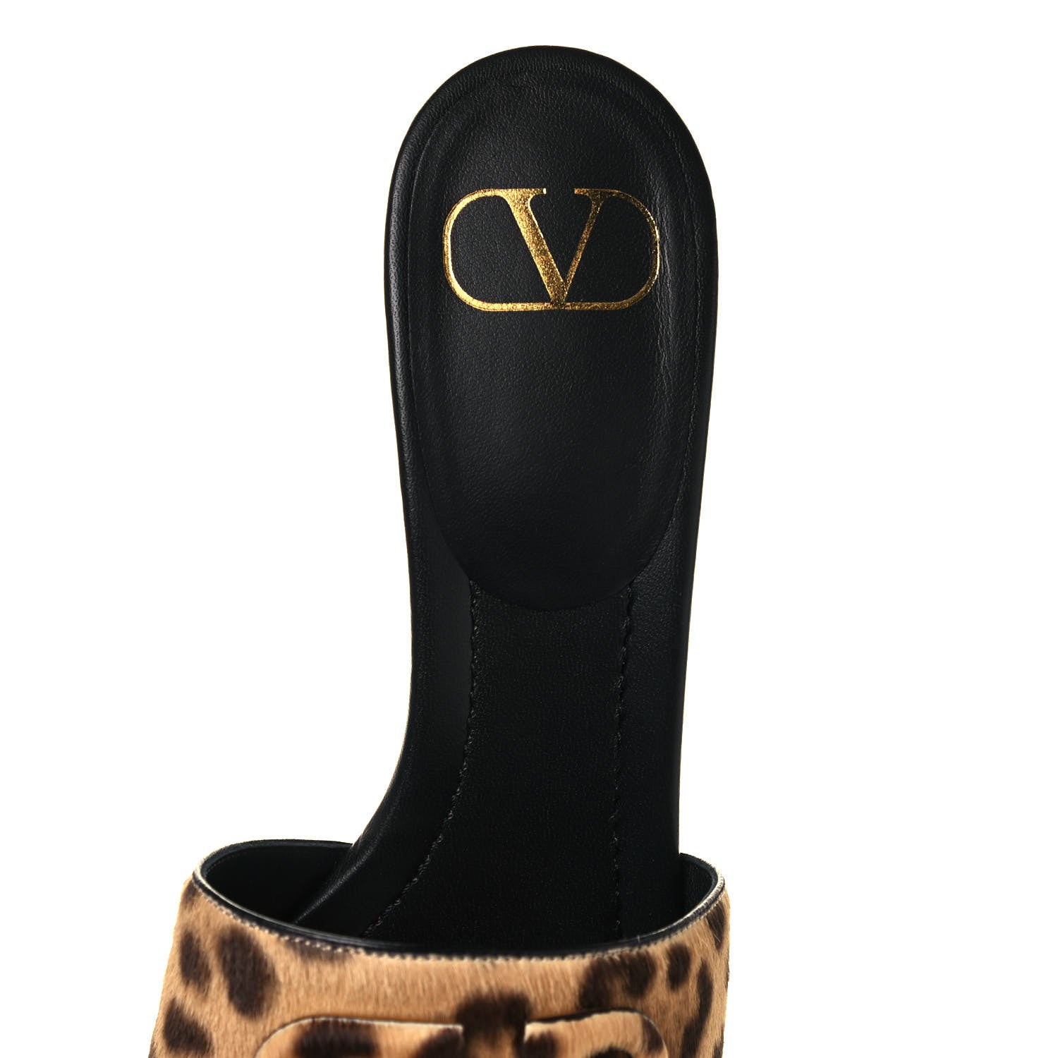 Valentino Garavani Calf Hair Leopard Print VLogo 65mm Slide Sandals 38 Black 8 of 9