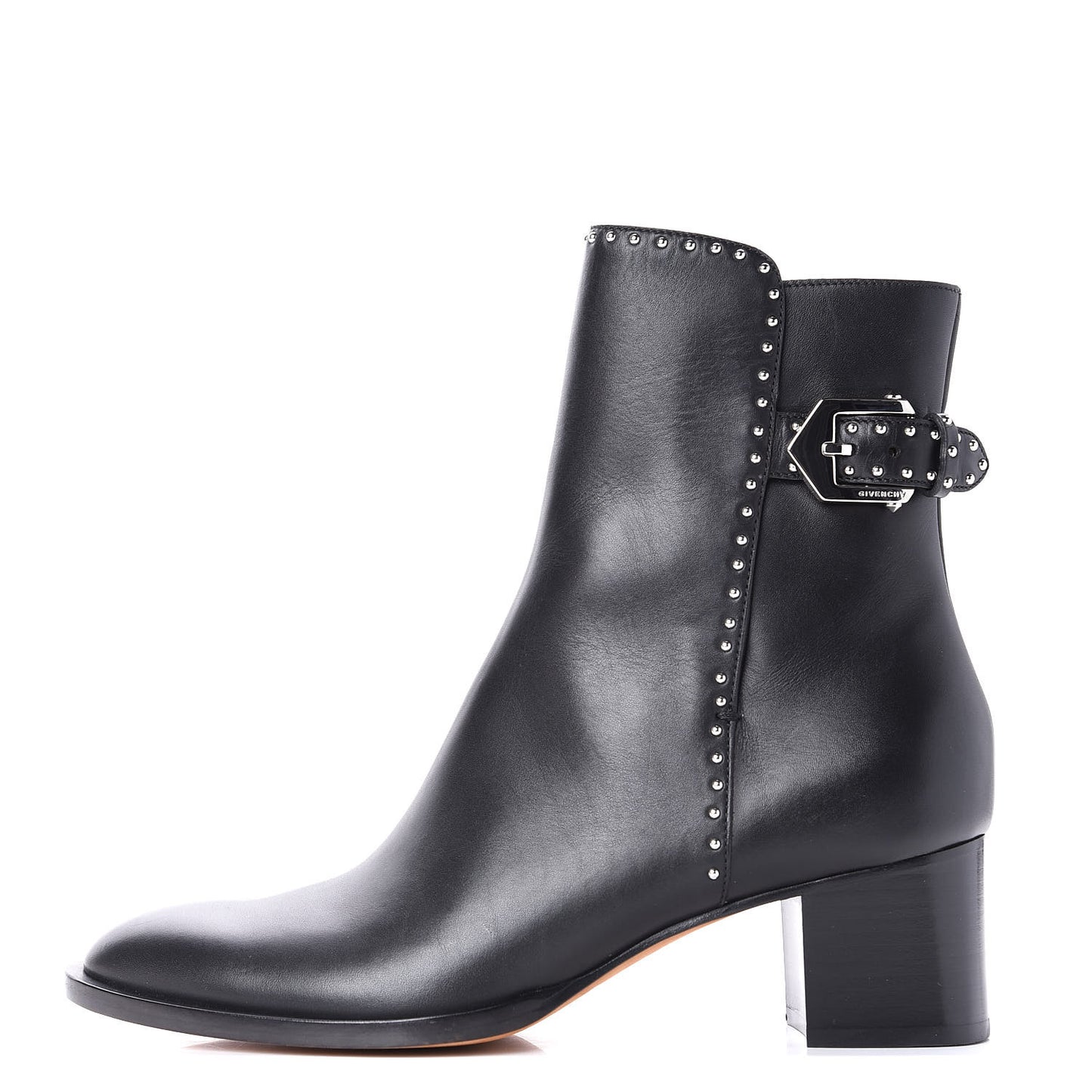 Smooth Calfskin Elegant Studded Ankle Boots 40 Black