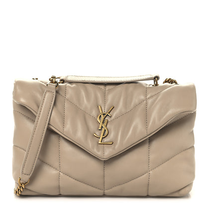 Saint Laurent Lambskin Quilted Toy Loulou Puffer Monogram Chain Satchel Dark Beige 1 of 10
