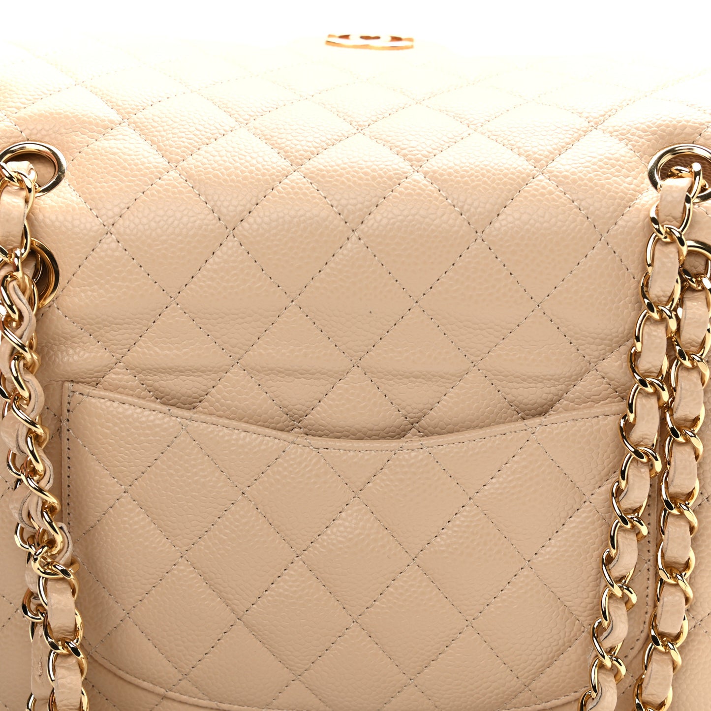 Caviar Quilted Medium Double Flap Beige Clair