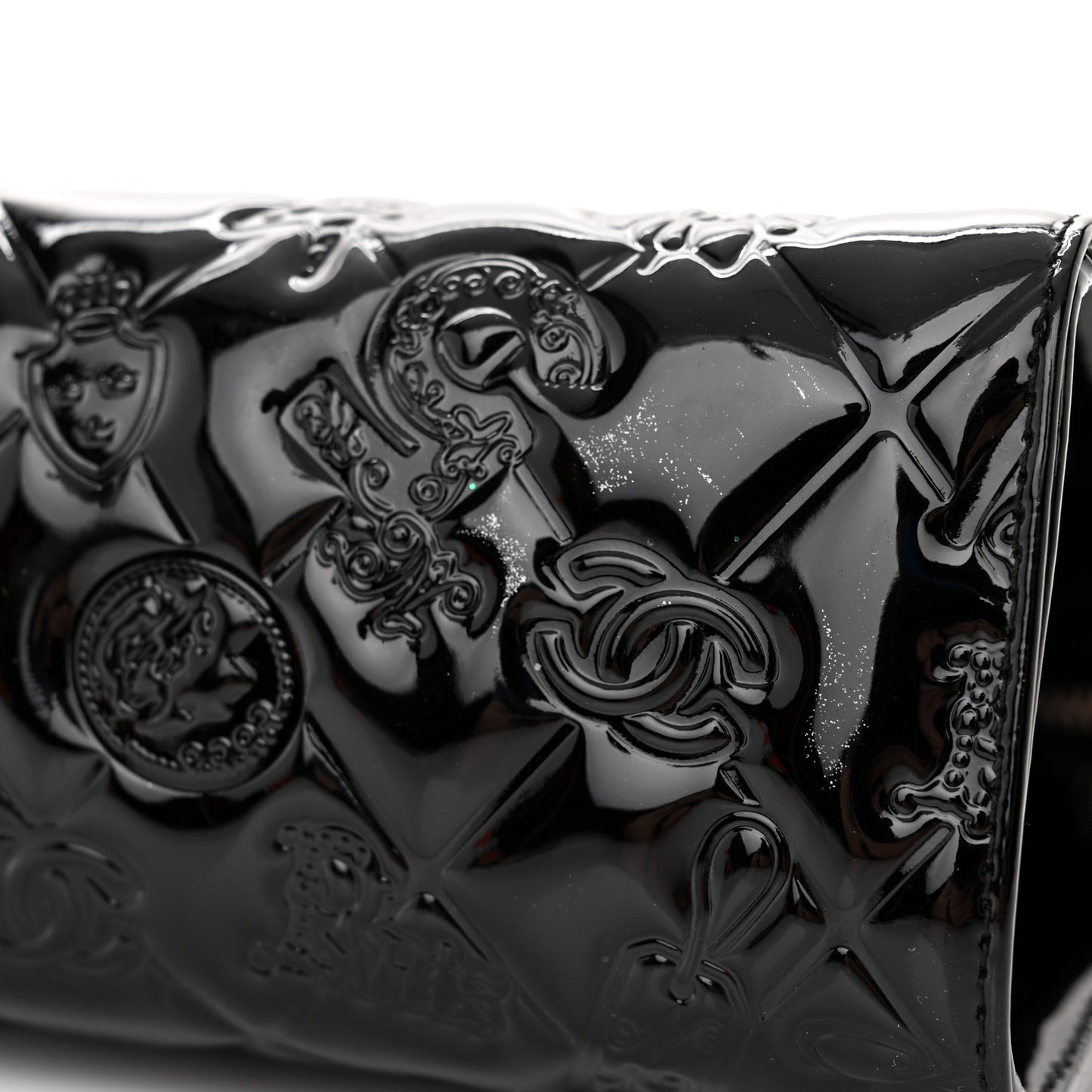 Patent Calfskin Lucky Symbols Pochette Black