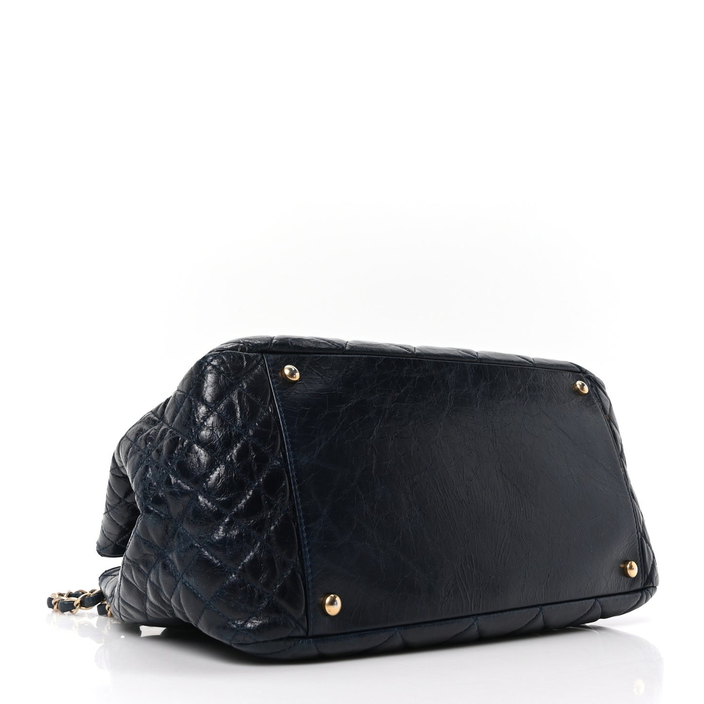 Glazed Calfskin Quilted Large Daily Walk Flap Blue