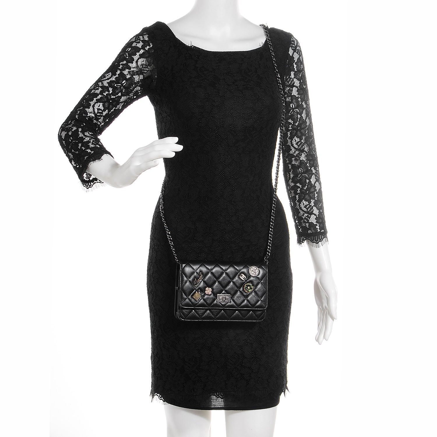 Chanel Aged Calfskin Lucky Charms Casino 2.55 Reissue Wallet on Chain WOC Black 2 of 9