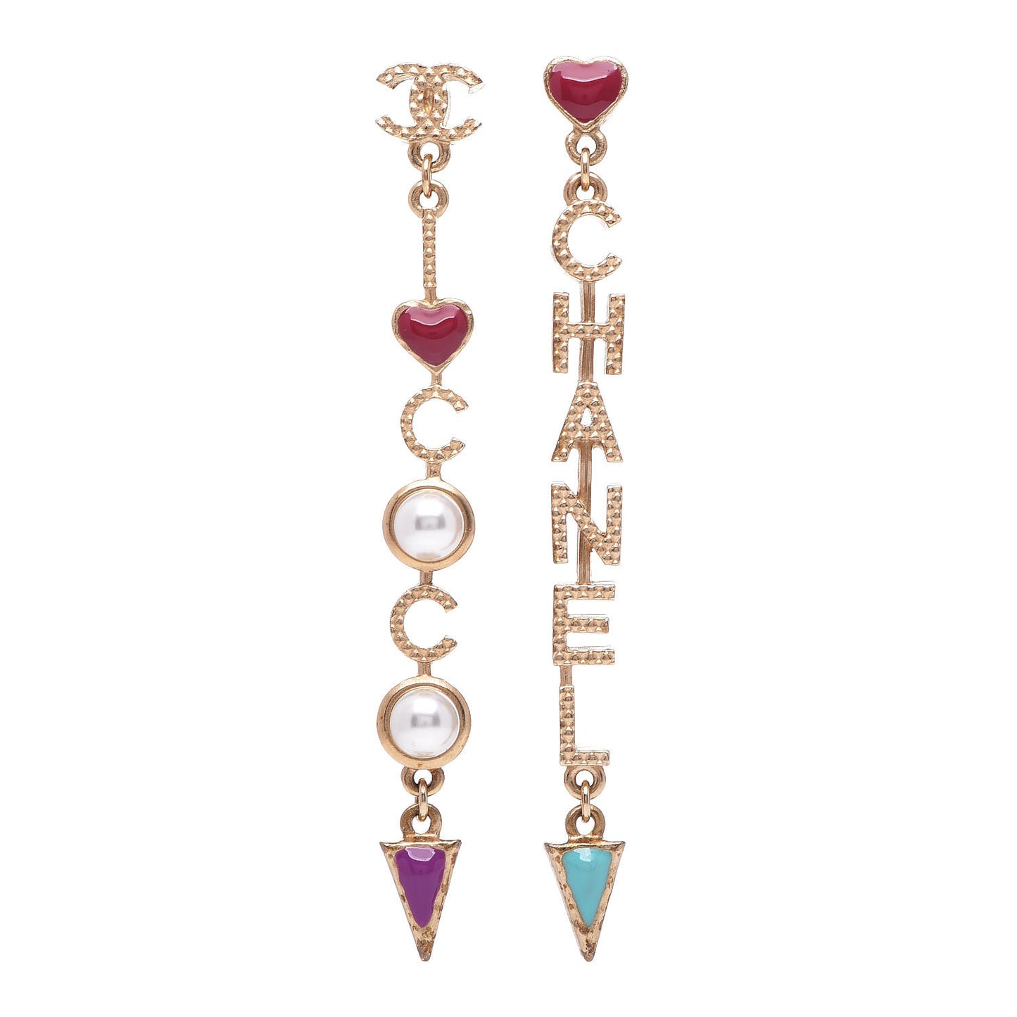 Pearl Enamel Logo Long Drop Earrings Gold