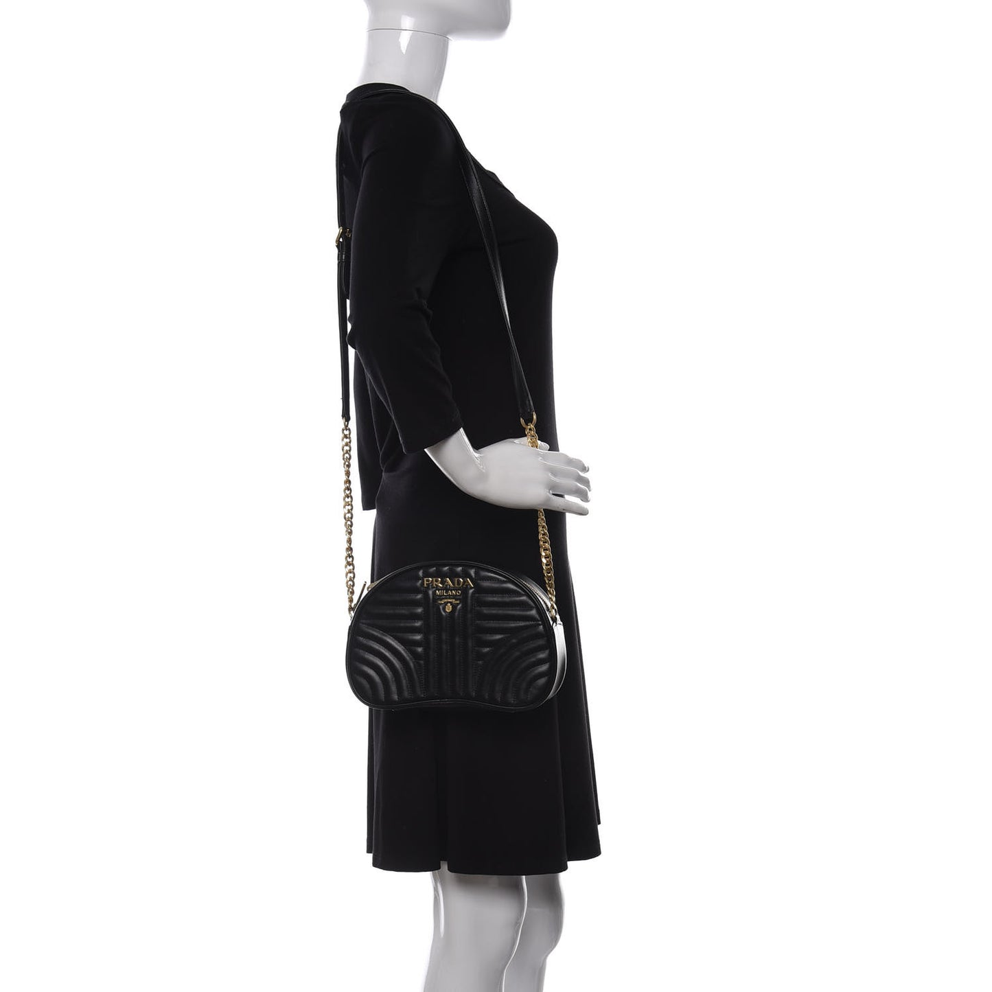 Soft Calfskin Impunture Diagramme Dome Crossbody Bag Black