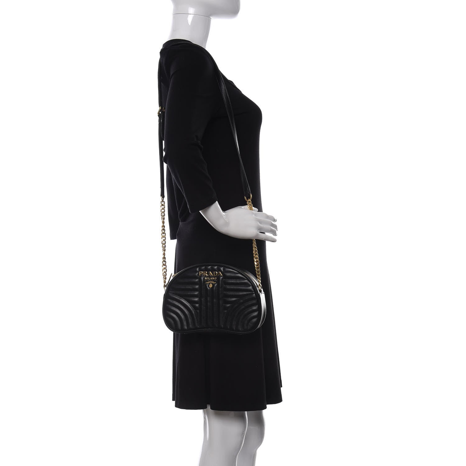 Prada Soft Calfskin Impunture Diagramme Dome Crossbody Bag Black 2 of 14
