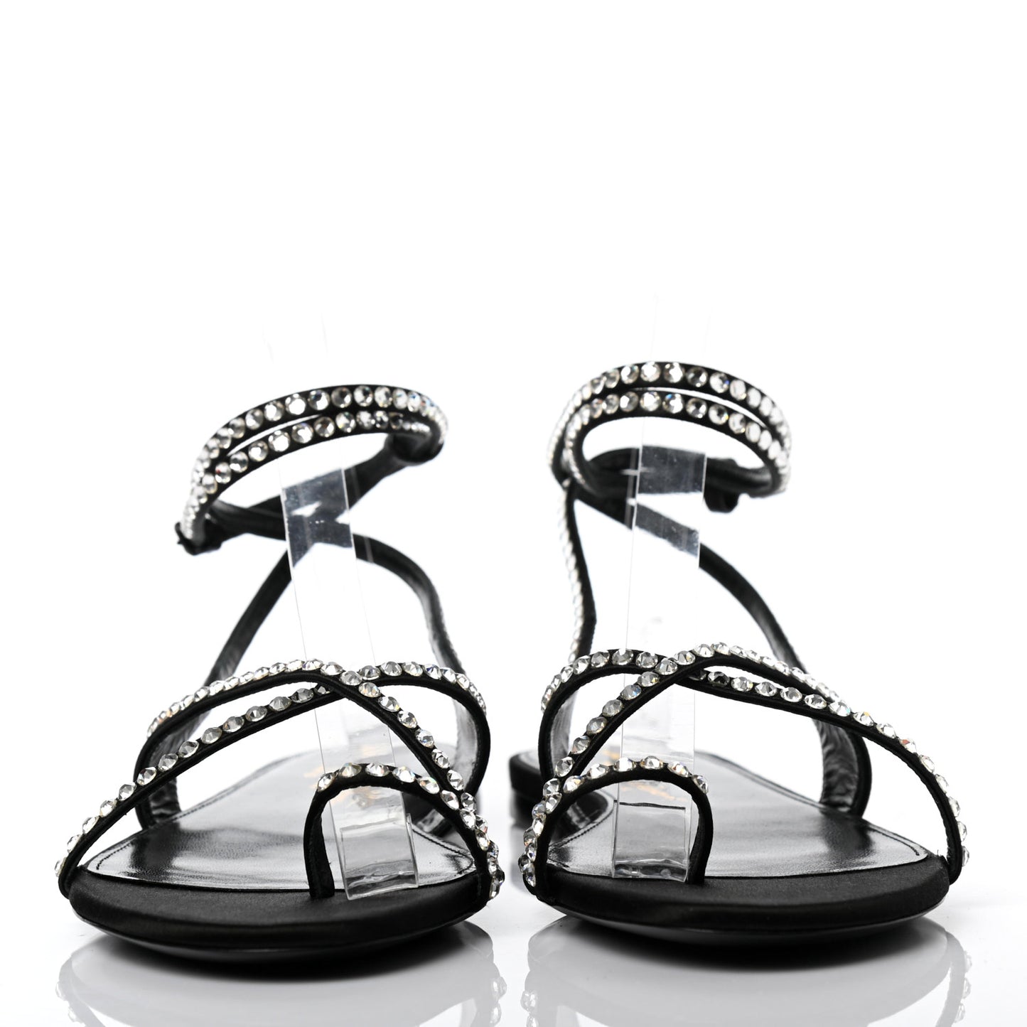 Satin Crystal Gia Ankle Strap Sandals 38 Black