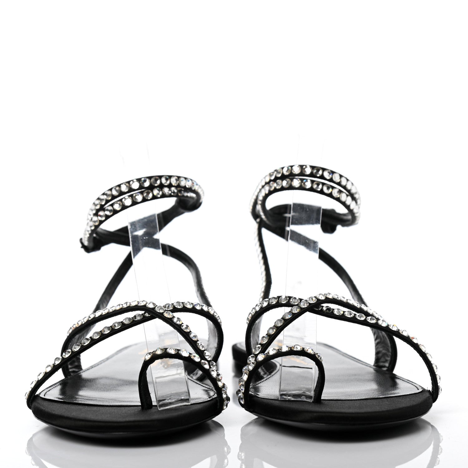Saint Laurent Satin Crystal Gia Ankle Strap Sandals 38 Black 2 of 7