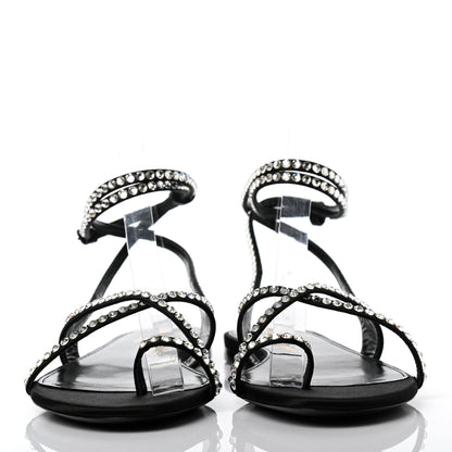 Saint Laurent Satin Crystal Gia Ankle Strap Sandals 38 Black 2 of 7