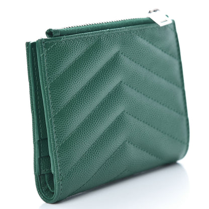 Saint Laurent Grain De Poudre Matelasse Chevron Monogram Zipped Card Case Malachite Green 3 of 8