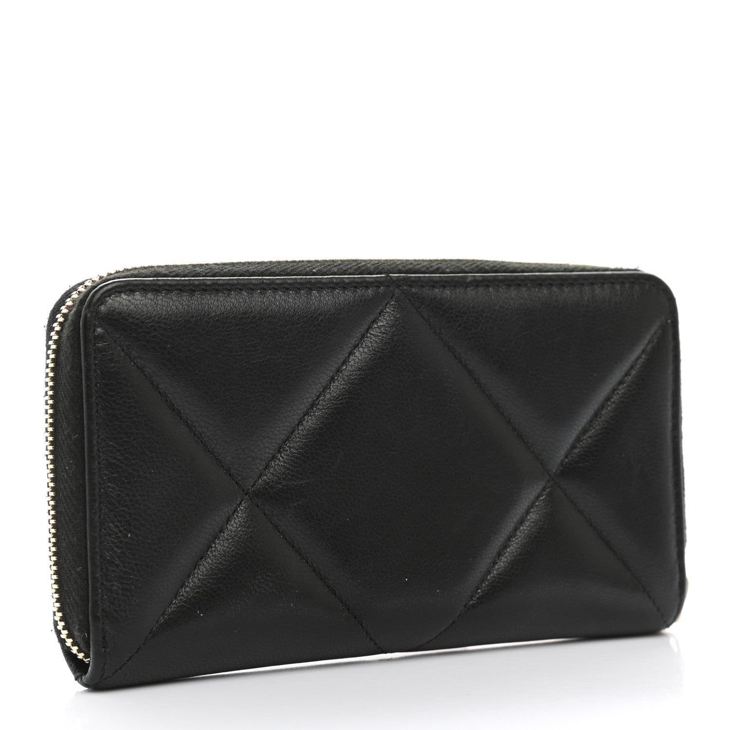 Chanel Shiny Goatskin Quilted Chanel 19 Long Zipped Around Wallet Black 3 of 9