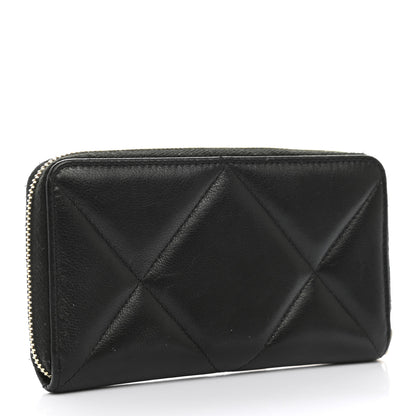 Chanel Shiny Goatskin Quilted Chanel 19 Long Zipped Around Wallet Black 3 of 9