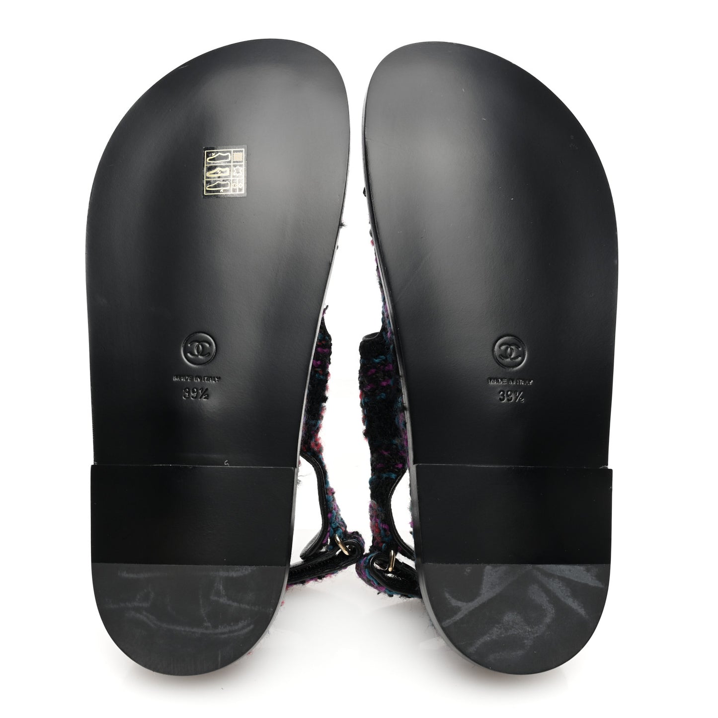 Wool Tweed Velcro Dad Sandals 39.5 Black Purple Green Red