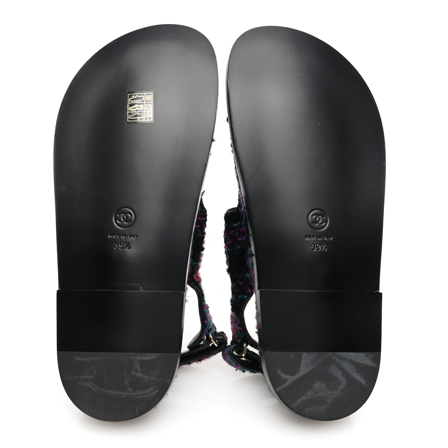 Chanel Wool Tweed Velcro Dad Sandals 39.5 Black Purple Green Red 5 of 9