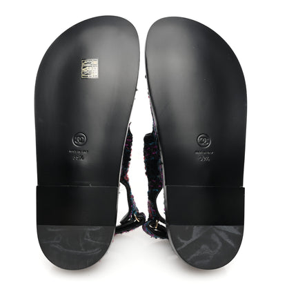 Chanel Wool Tweed Velcro Dad Sandals 39.5 Black Purple Green Red 5 of 9