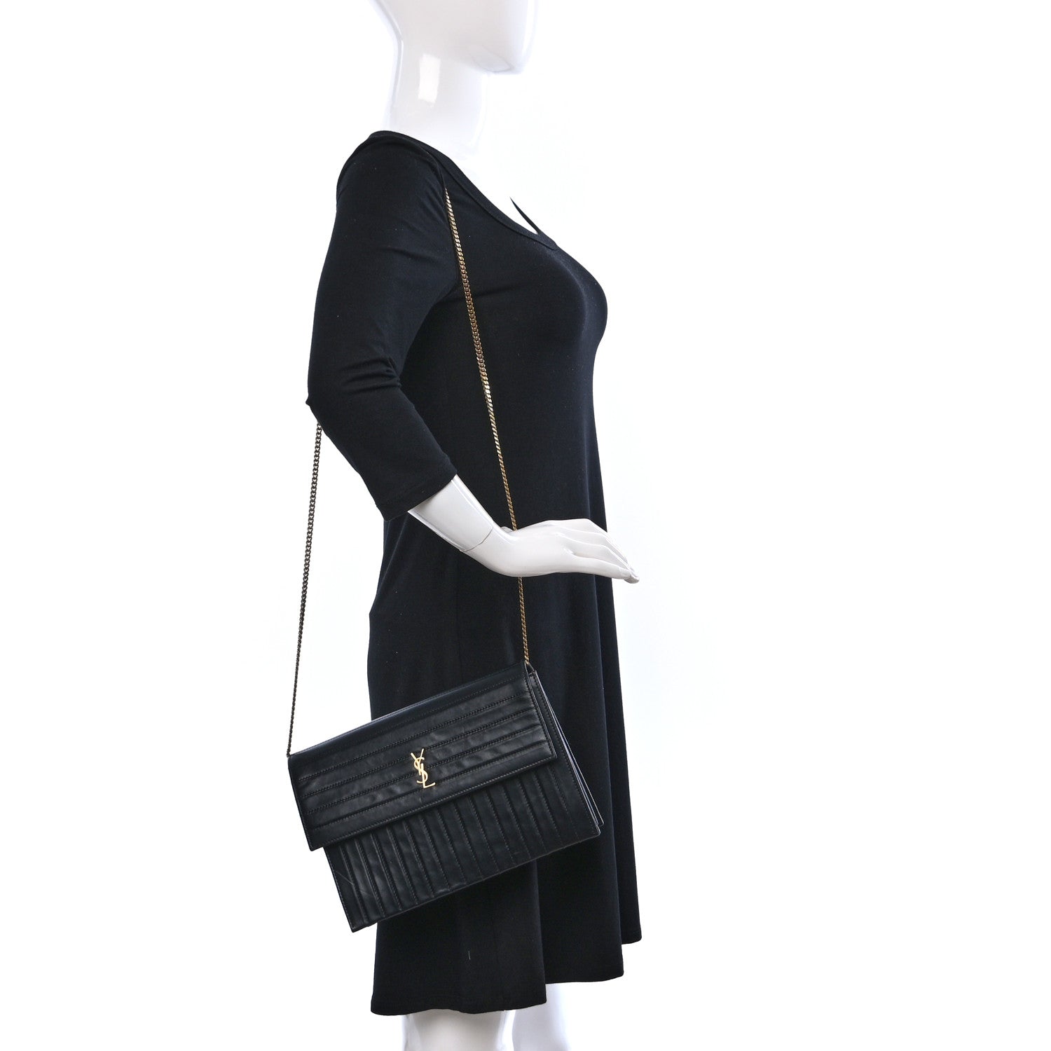 Saint Laurent Calfskin Matelasse Victoire Chain Wallet Black 2 of 10