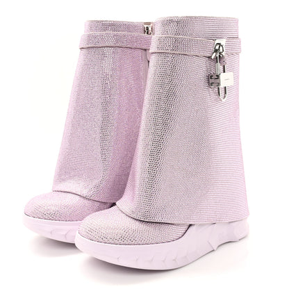 Givenchy Suede Strass Shark Lock Biker Ankle Boots 40 Pink 4 of 9