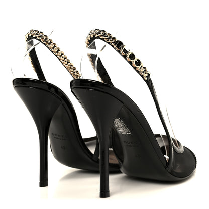 Gucci Tela Retino Patent Signoria 105mm Slingback Pumps 40 Black 5 of 9
