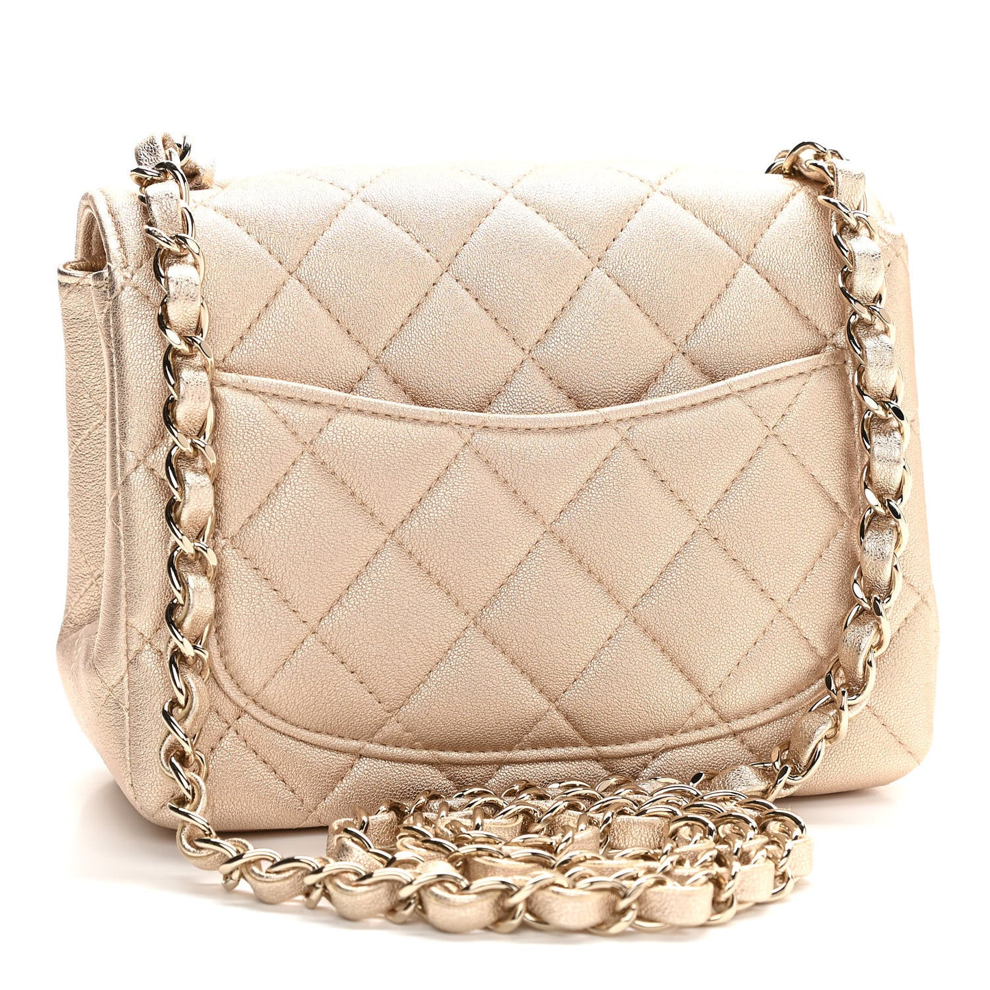 Metallic Lambskin Quilted Mini Square Flap Gold