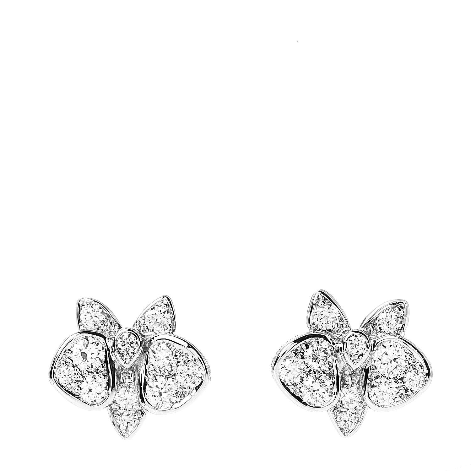 Cartier 18K White Gold Diamond Caresse D'Orchidees Par Earrings 1 of 5