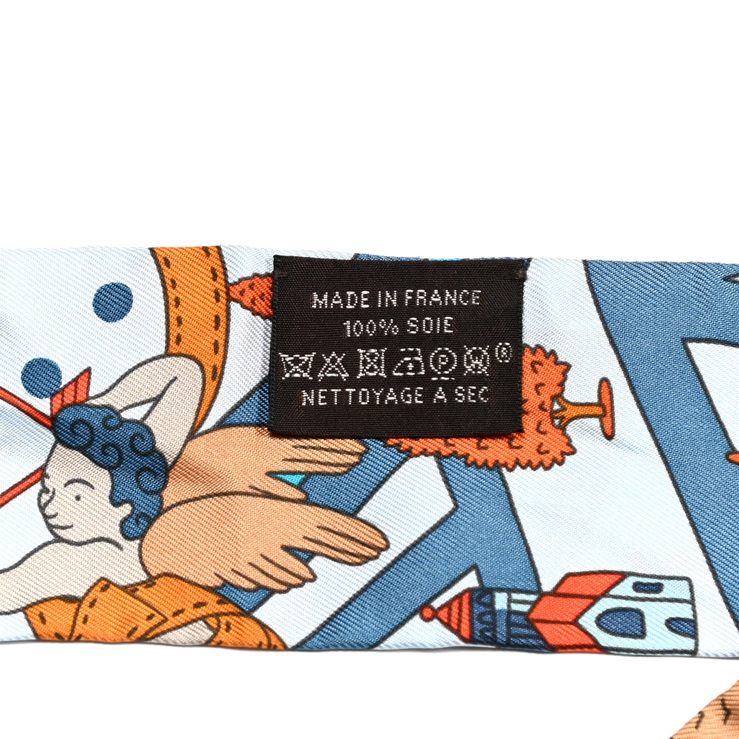 Hermes Silk Les Nouveaux Amoureux de Paris Twilly Ciel Blue Jean Orange 4 of 4