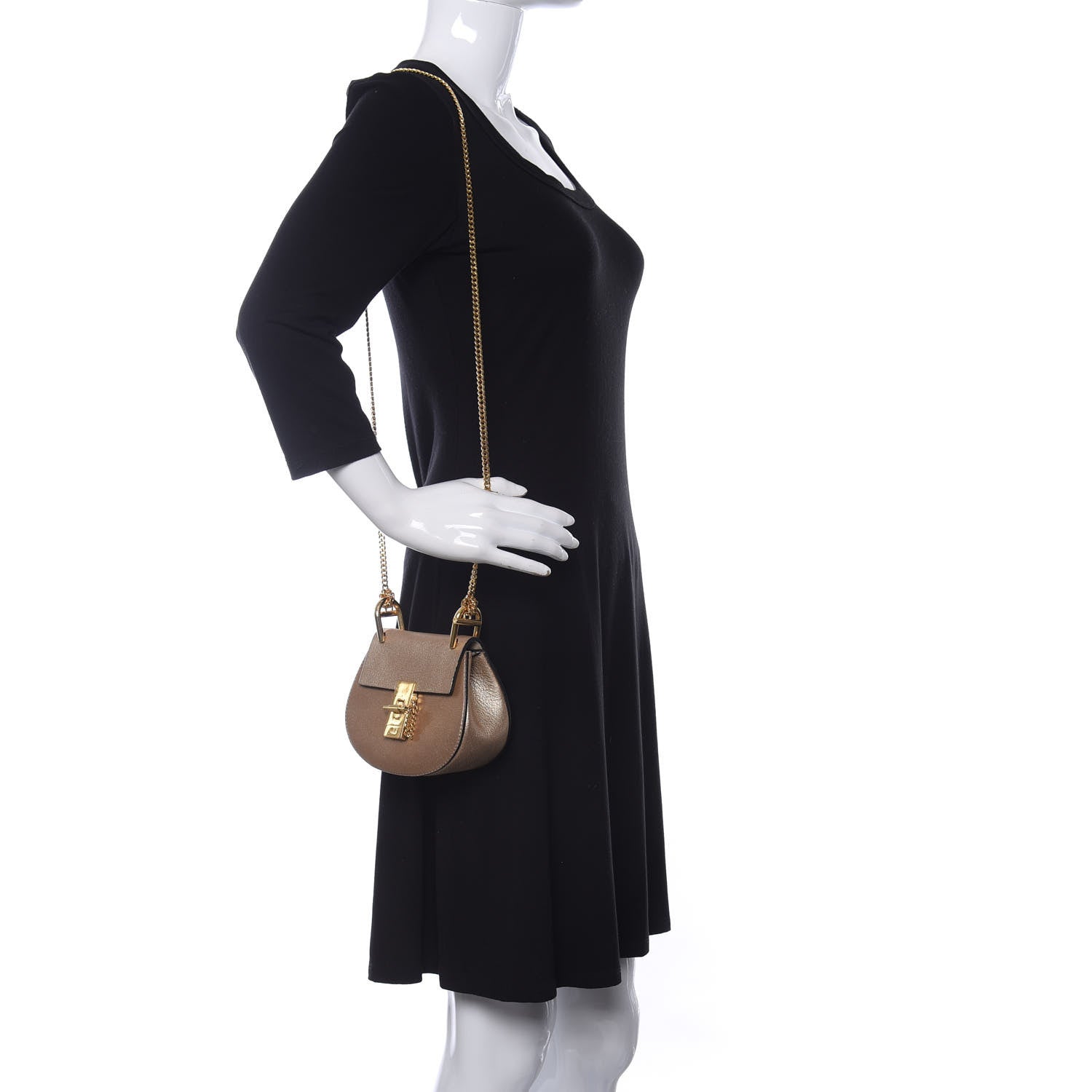 Chloe Metallic Grained Goatskin Nano Drew Shoulder Bag Abstract Gold 2 of 9