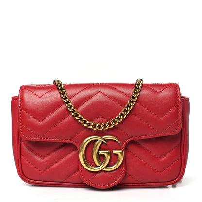 Gucci Calfskin Matelasse Super Mini GG Marmont Shoulder Bag Hibiscus Red 1 of 11