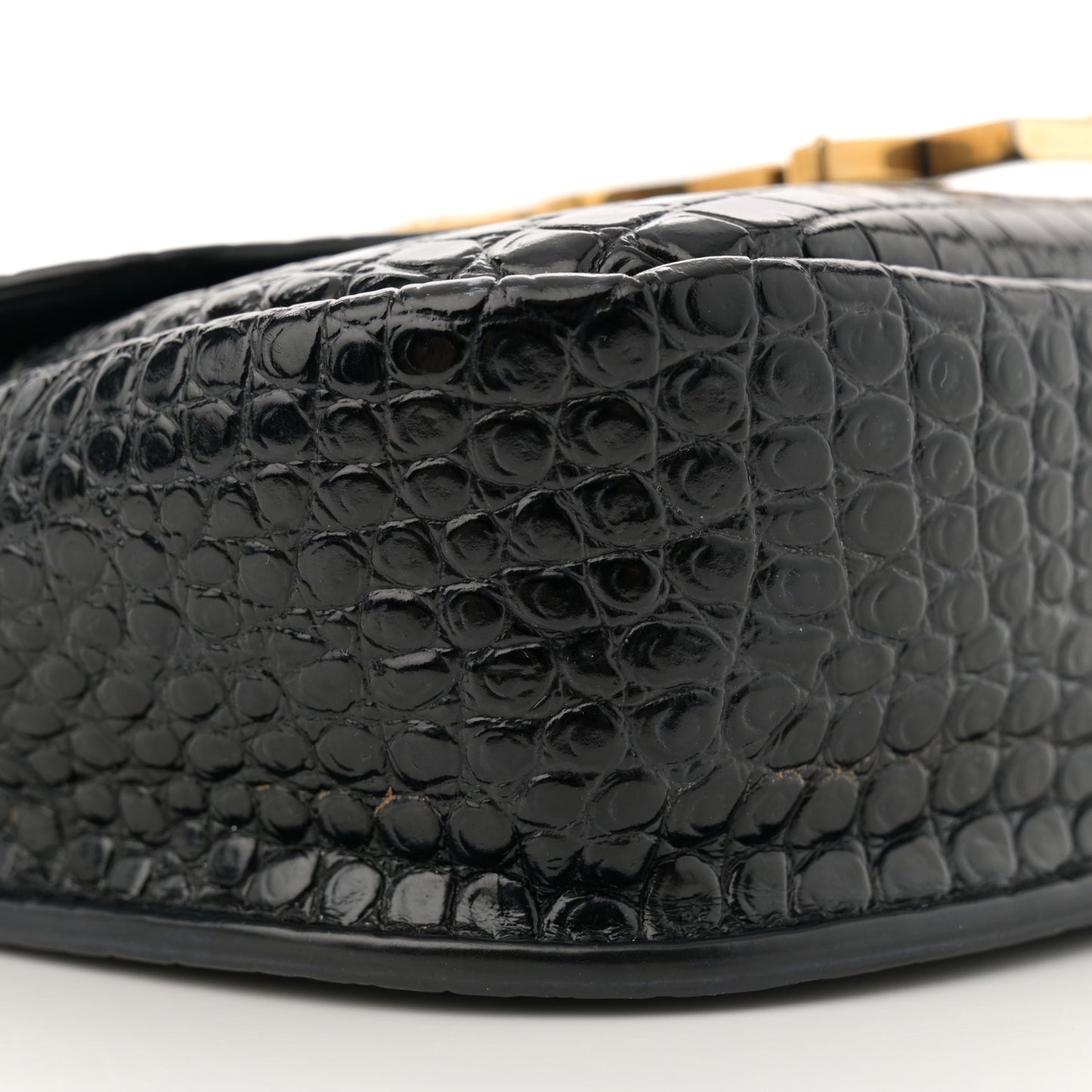 Crocodile Embossed Calfskin Small Kaia Satchel Black