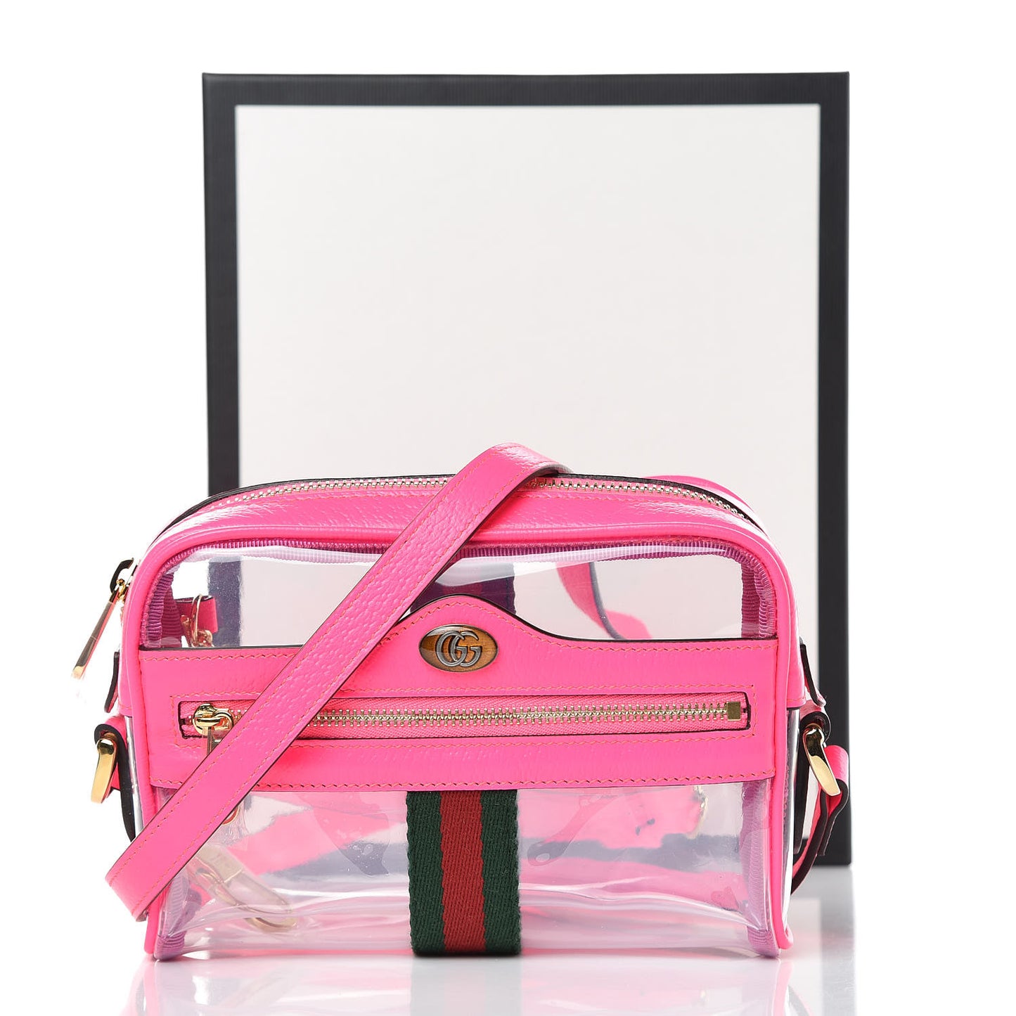 Vinyl Web Mini Ophidia Transparent Shoulder Bag Fluorescent Fuchsia