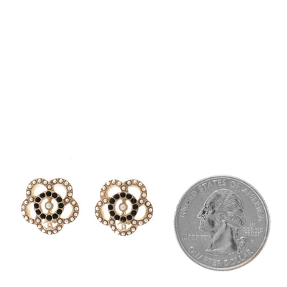 Chanel Pearl Camelia CC Earrings Gold Black White 2 of 4