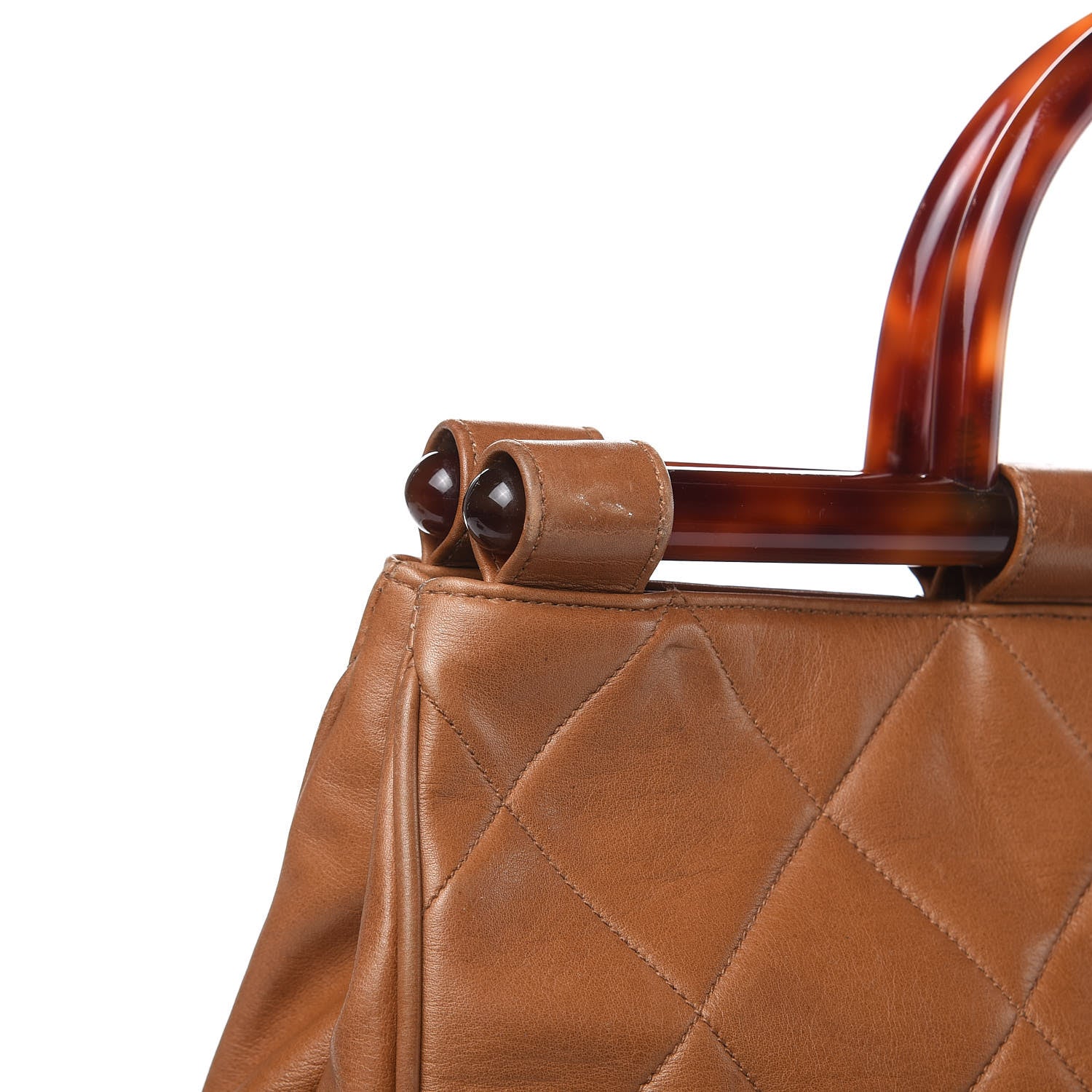 Chanel Calfskin Quilted Tortoise Handle Tote Brown 11 of 16
