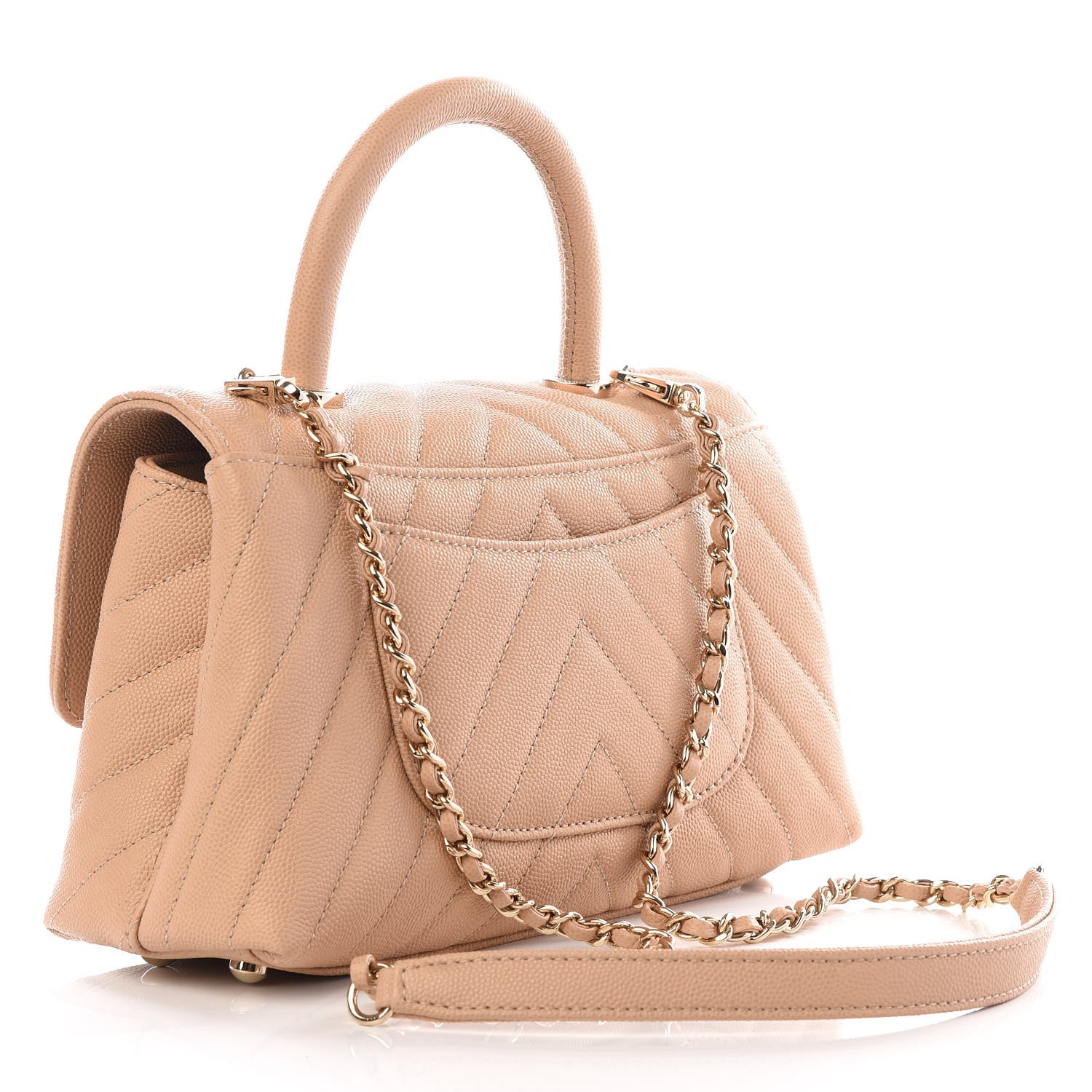 Chanel Caviar Chevron Quilted Mini Coco Handle Flap Beige 2 of 10